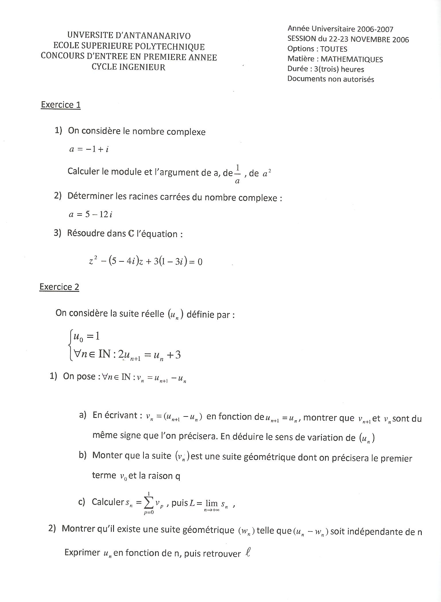 Sujet Polytechnique - Sujets Polytech 007