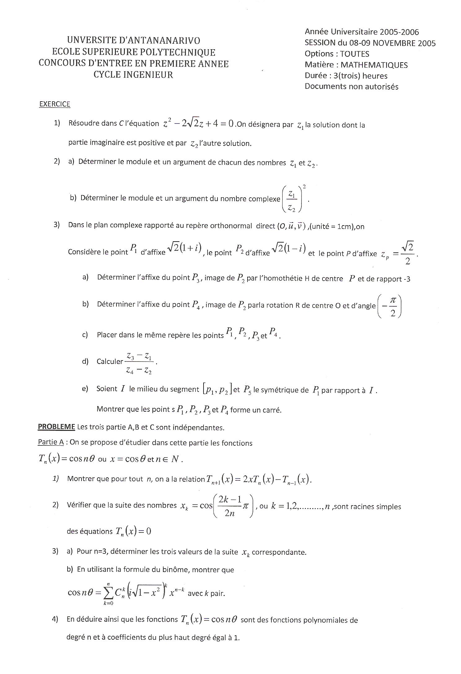 Sujet Polytechnique - Sujets Polytech 009