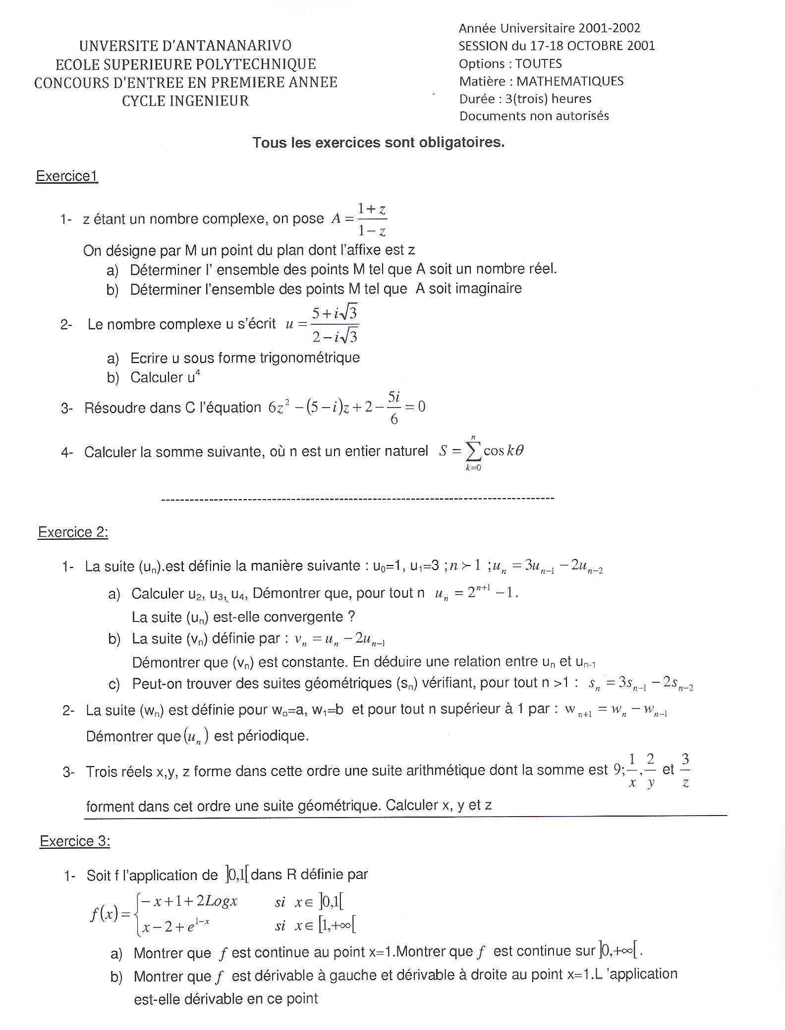 Sujet Polytechnique - Sujets Polytech 018