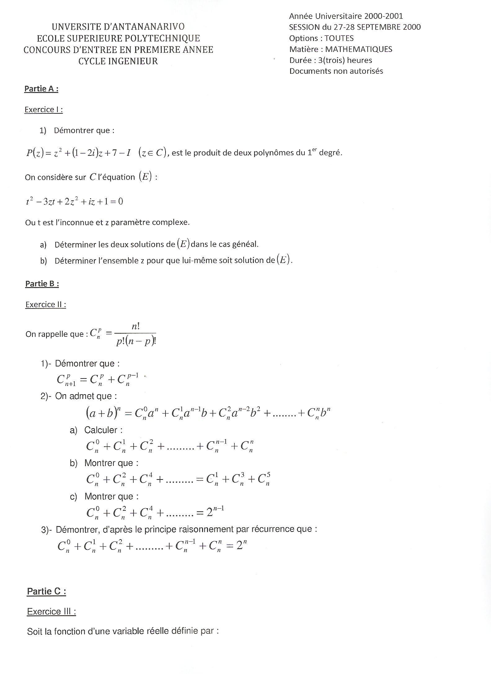 Sujet Polytechnique - Sujets Polytech 020