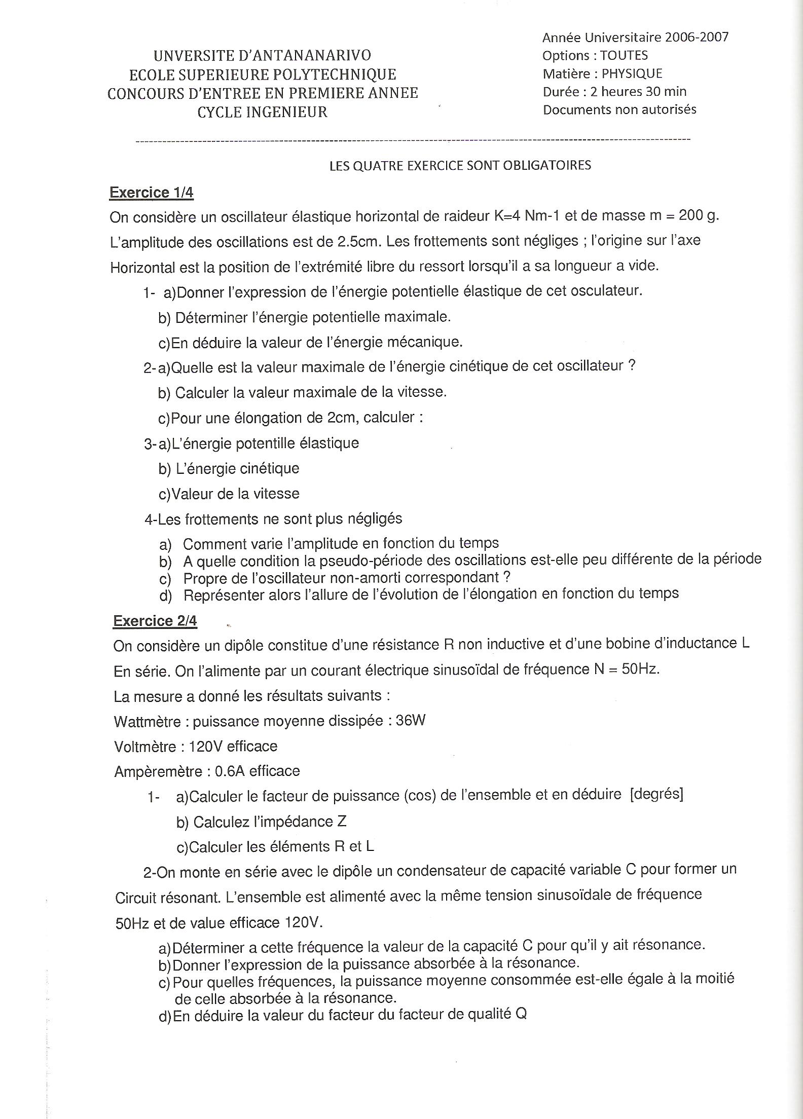 Sujet Polytechnique - Sujets Polytech 039