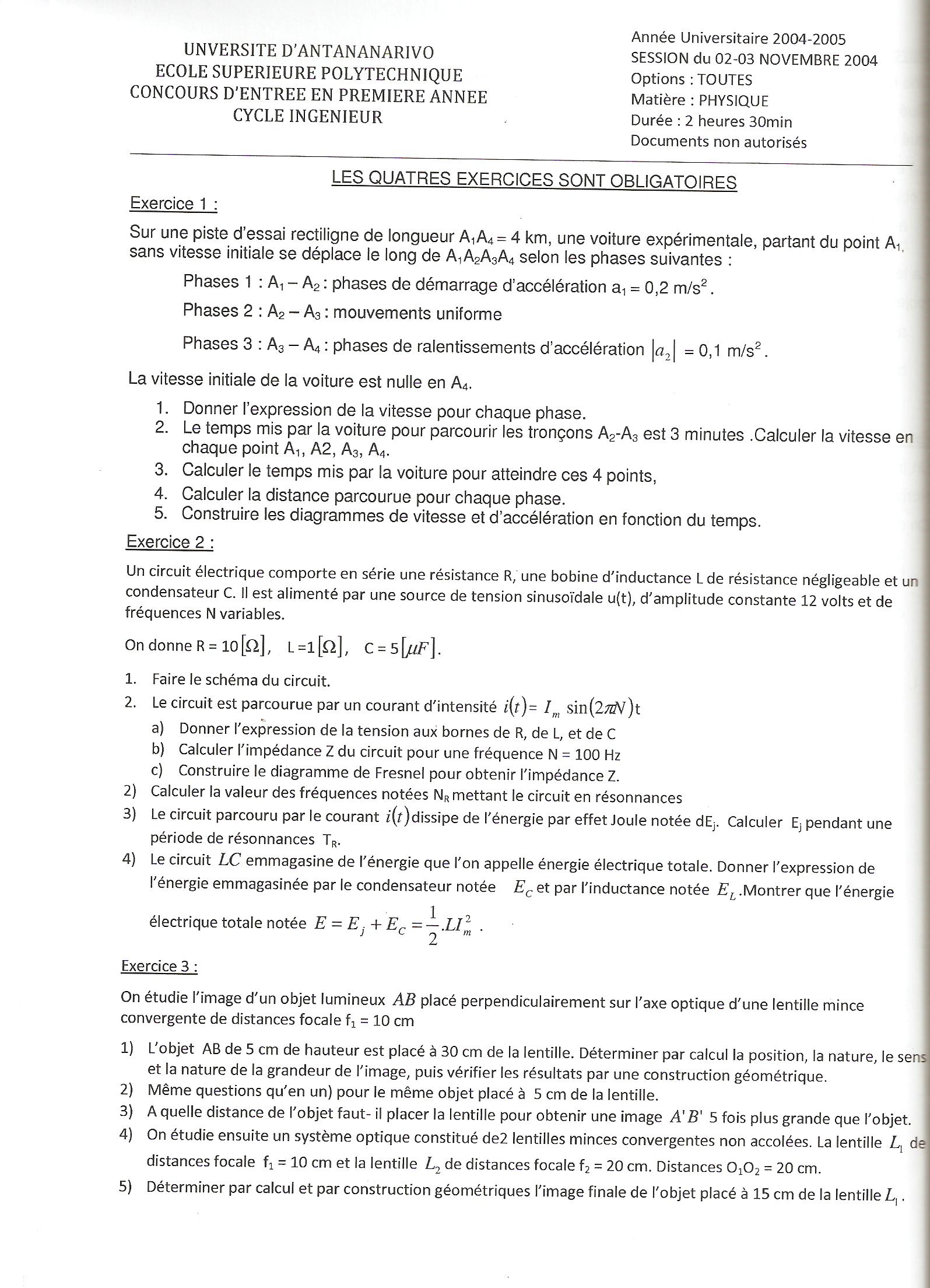 Sujet Polytechnique - Sujets Polytech 041