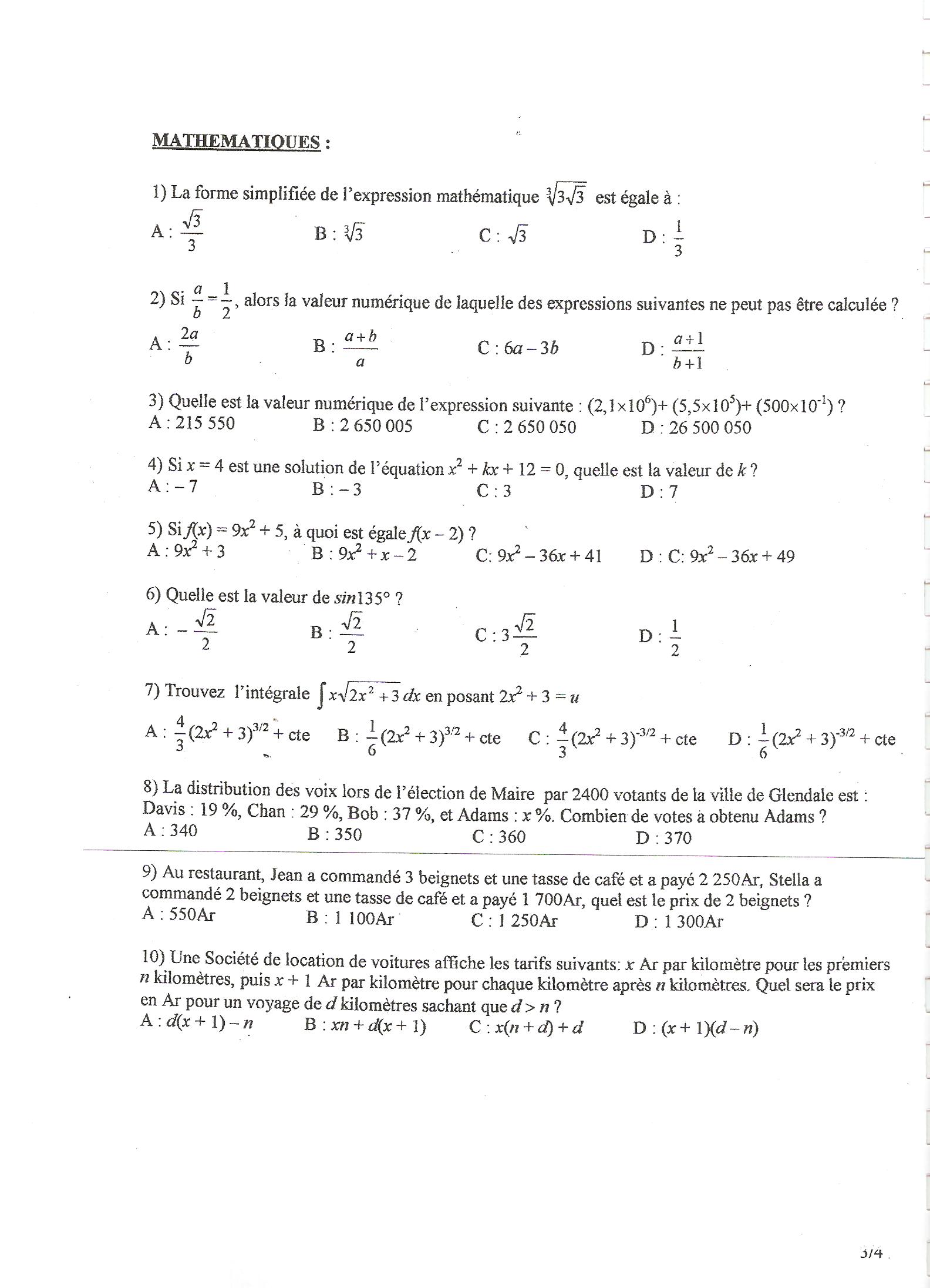 Sujet Polytechnique - Sujets Polytech 085