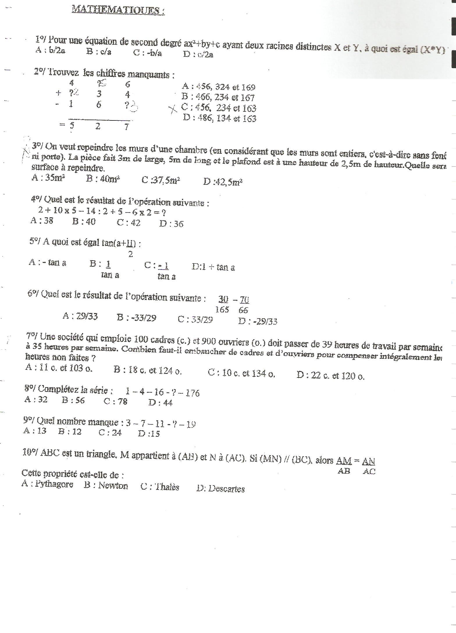 Sujet Polytechnique - Sujets Polytech 089