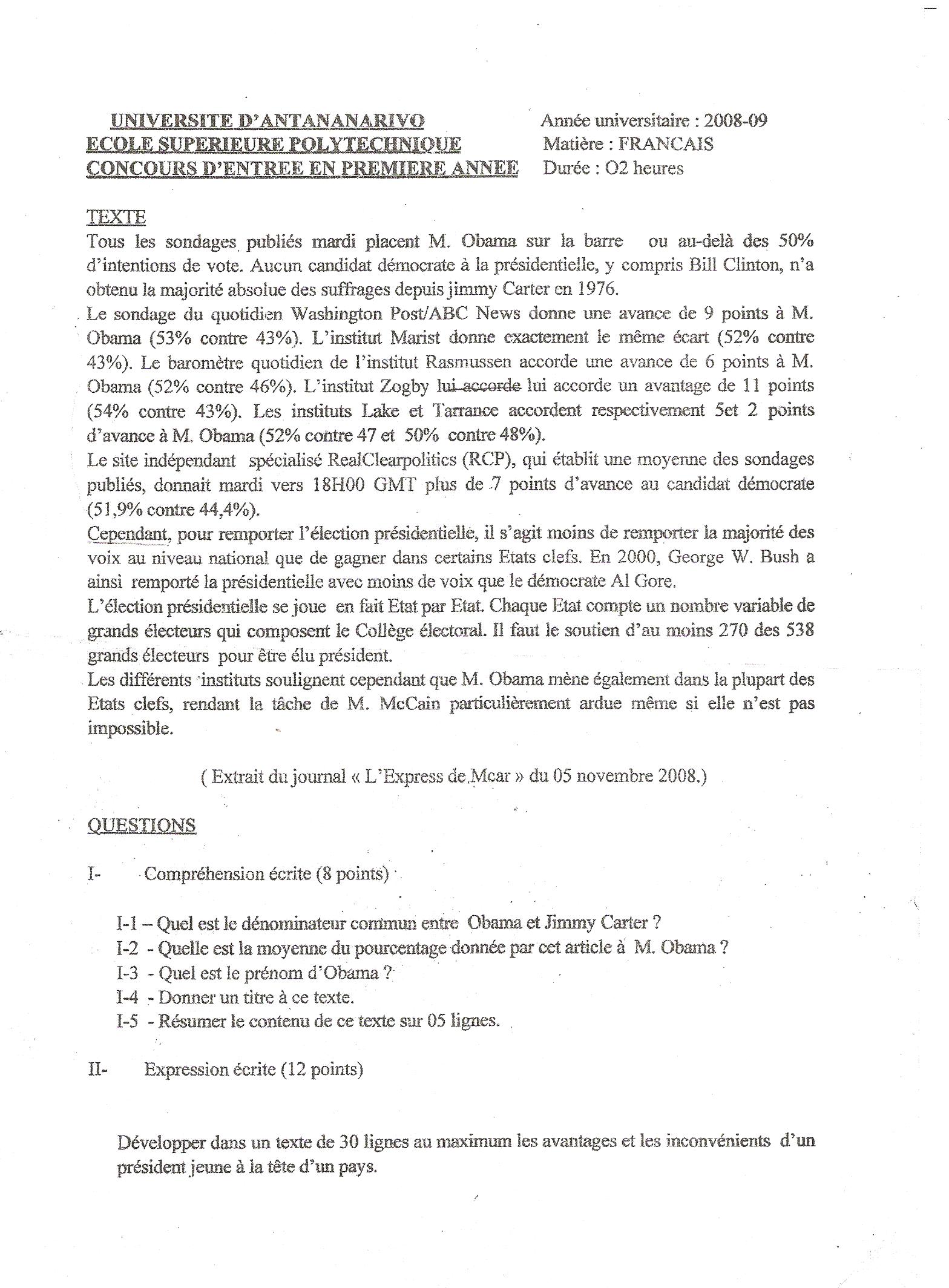 Sujet Polytechnique - Sujets Polytech 101