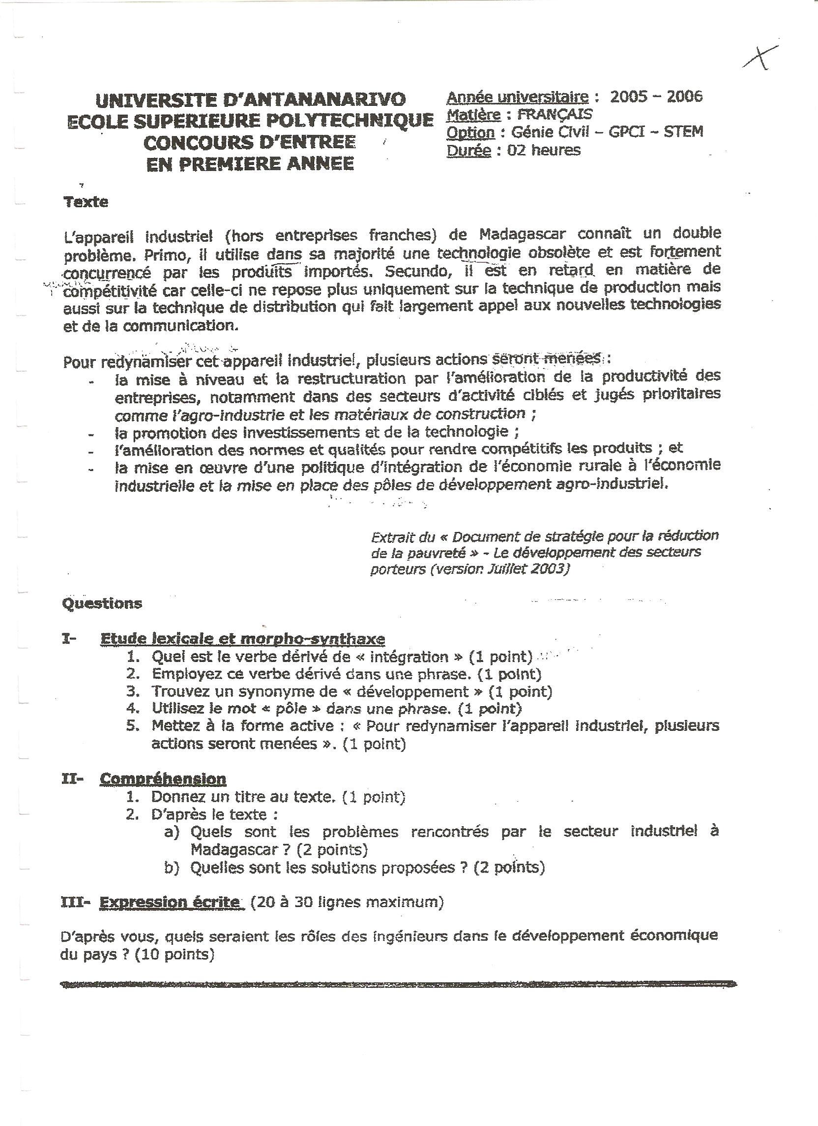 Sujet Polytechnique - Sujets Polytech 103