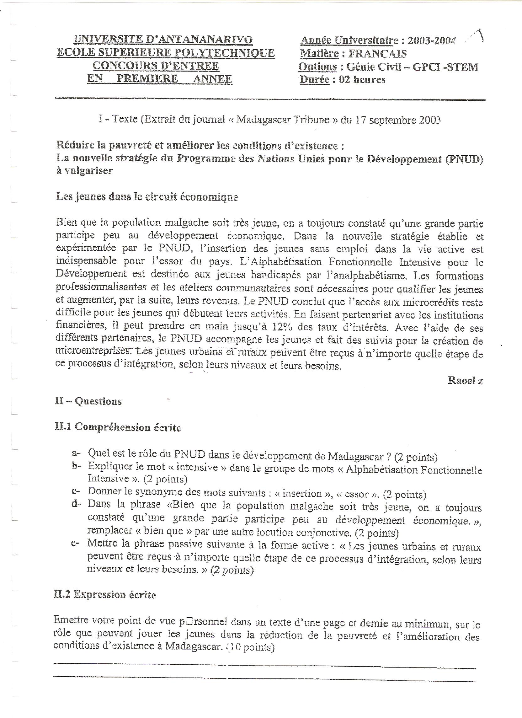 Sujet Polytechnique - Sujets Polytech 105