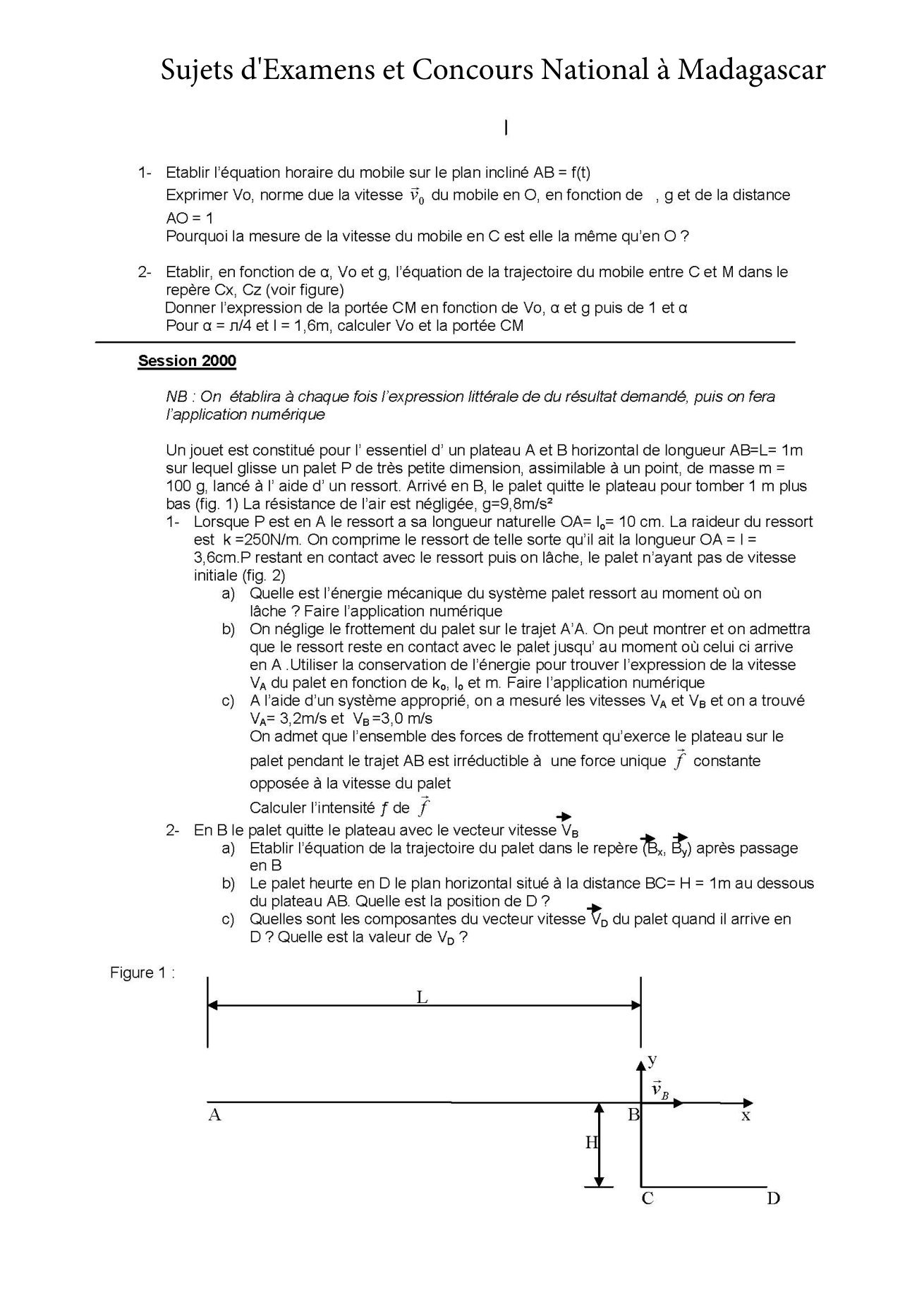 Sujet physique concours Agro ESSA Tana session 1998 page 2