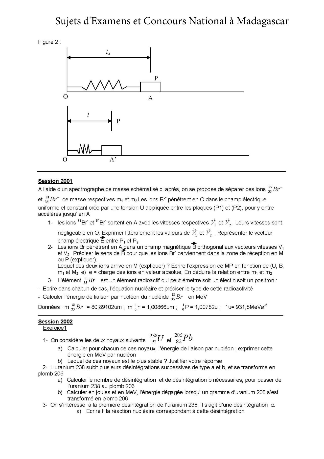 Sujet physique concours Agro ESSA Tana session 2000 page 2