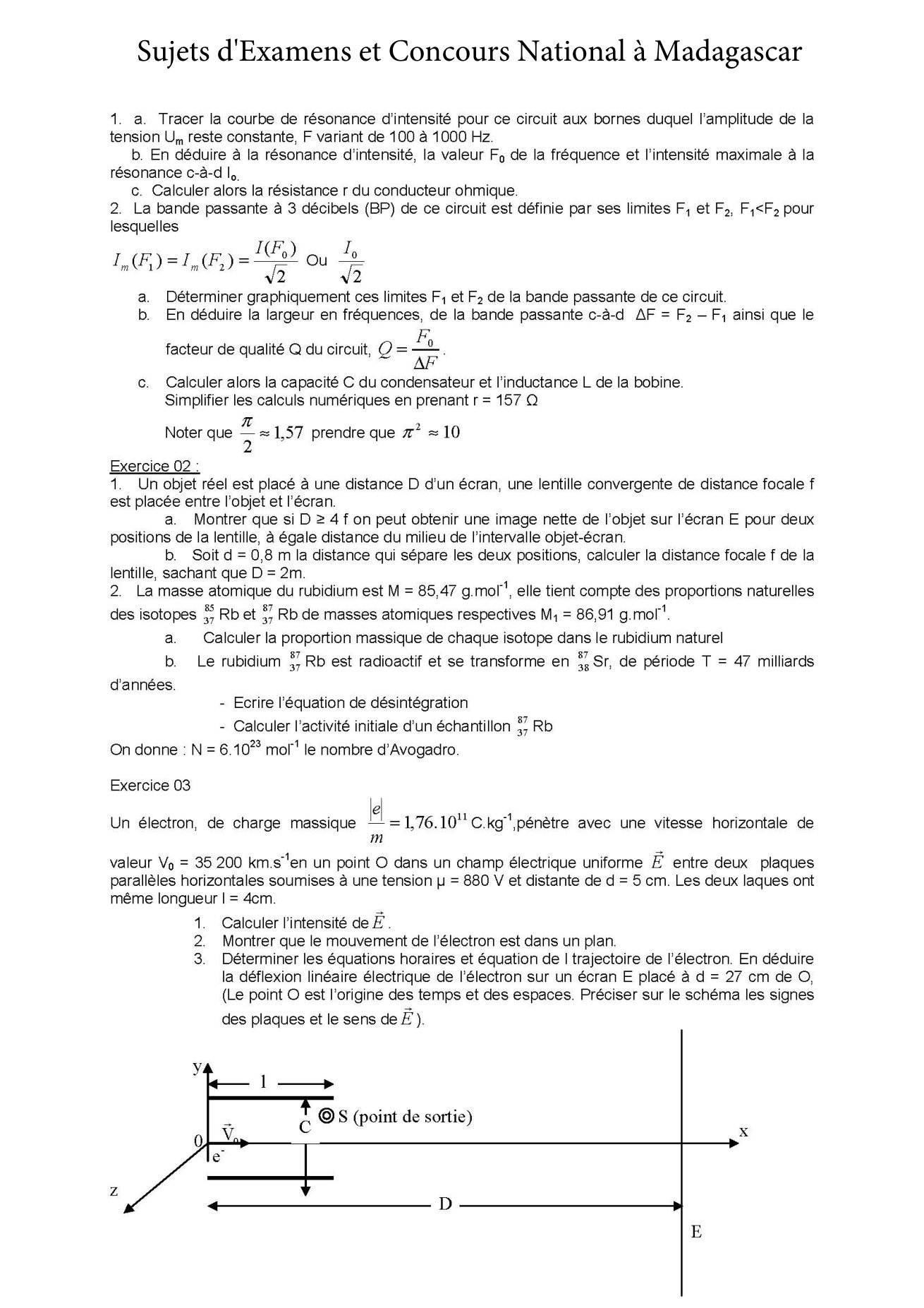 Sujet physique concours Agro ESSA Tana session 2006 page 2