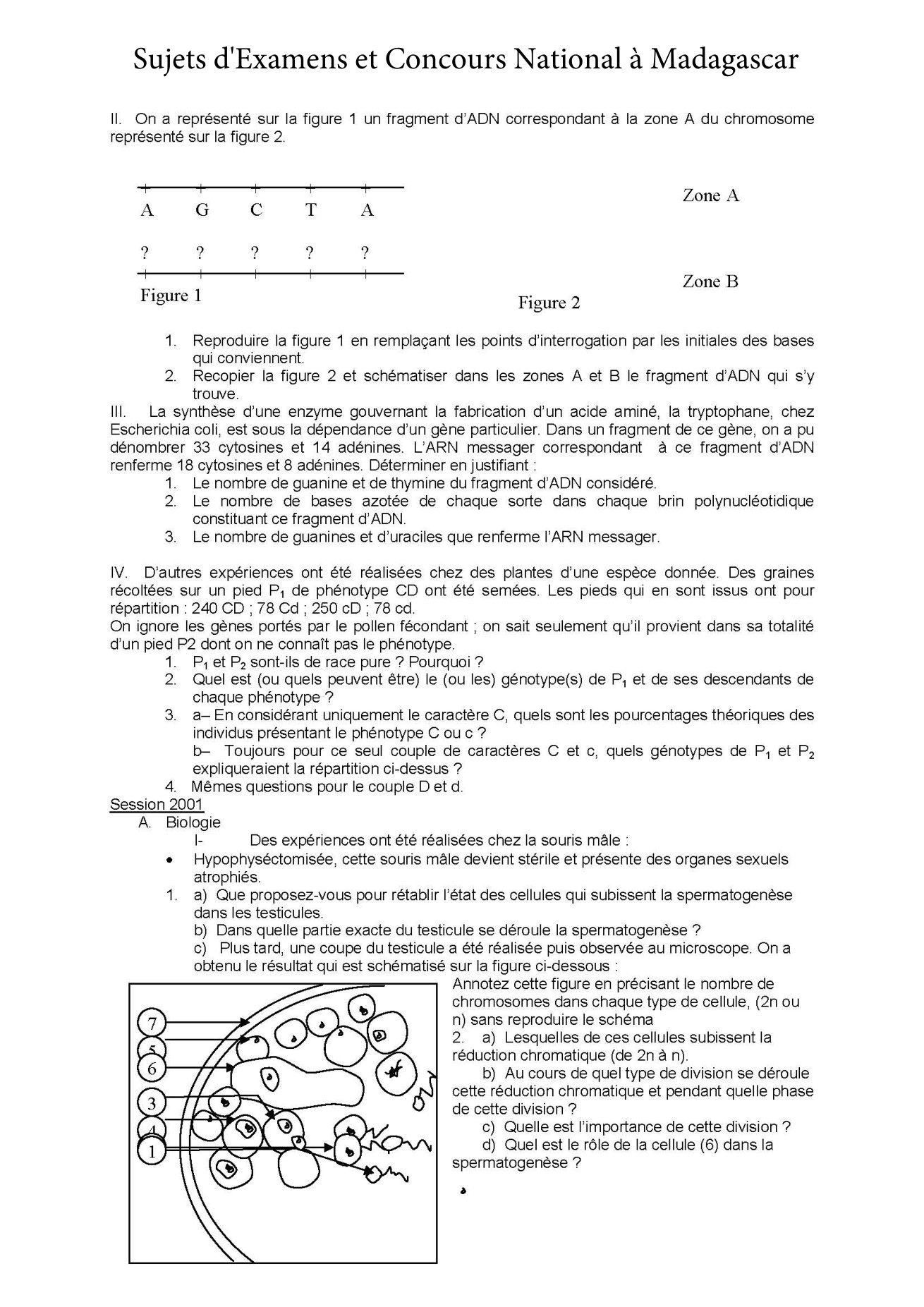 Sujet sciences naturelles concours Agro ESSA Tana session 2000 page 2