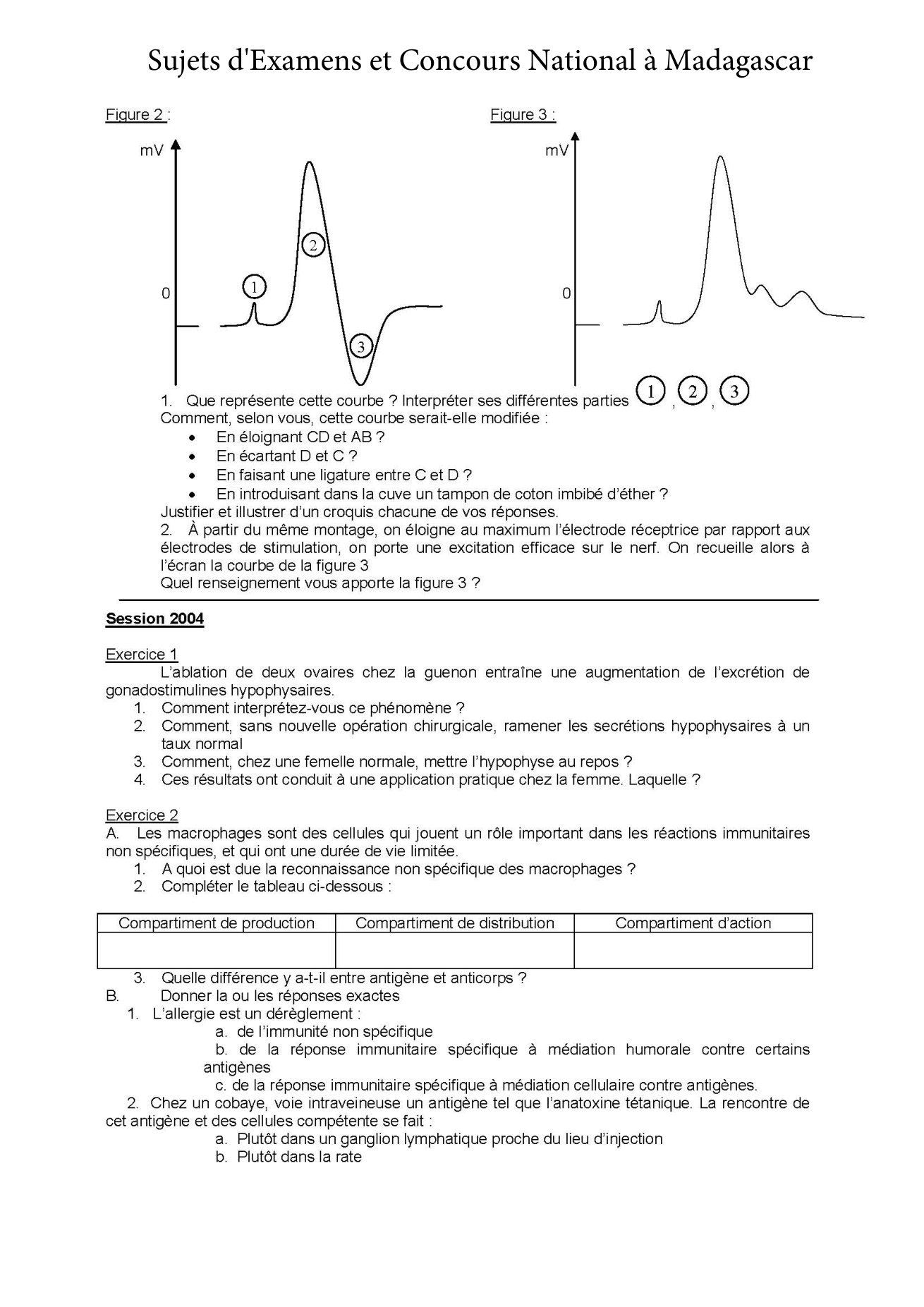 Sujet sciences naturelles concours Agro ESSA Tana session 2003 page 3