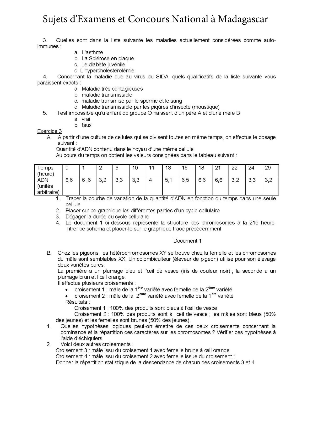 Sujet sciences naturelles concours Agro ESSA Tana session 2004 page 2