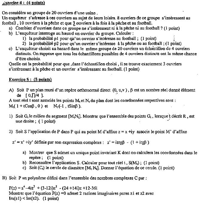 Concours ENI 2004, épreuve de mathématiques : page 2 du sujet original (exercices 4 et 5)