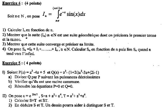 Concours ENI 2008, épreuve de mathématiques : page 2 du sujet original (exercices 4 et 5)