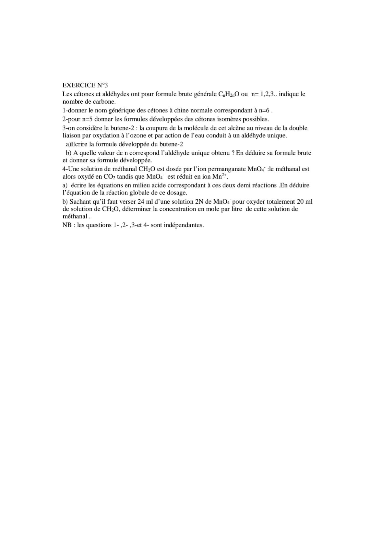 Sujet chimie concours ESPA Polytechnique Antananarivo session 1998 (page 2/2)