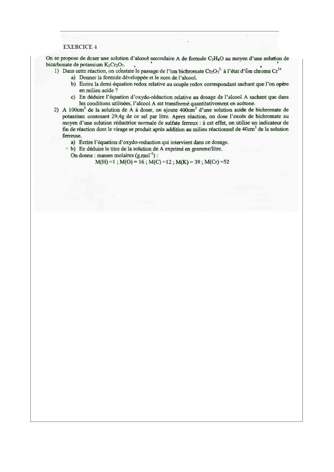 Sujet chimie concours ESPA Polytechnique Antananarivo session de décembre 2011 (page 2/2)