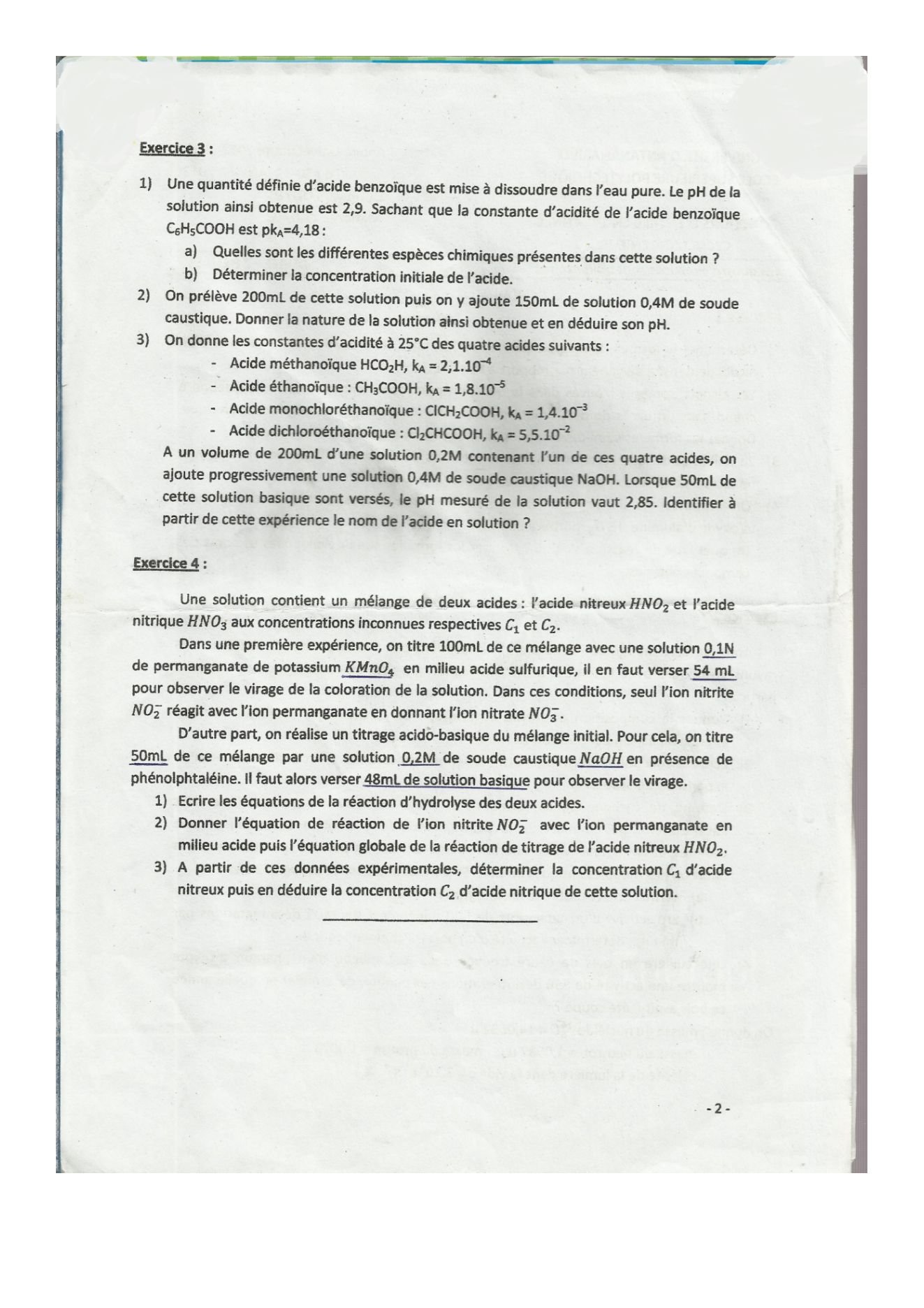 Sujet chimie concours ESPA Polytechnique Antananarivo session 2013 (page 2/2)