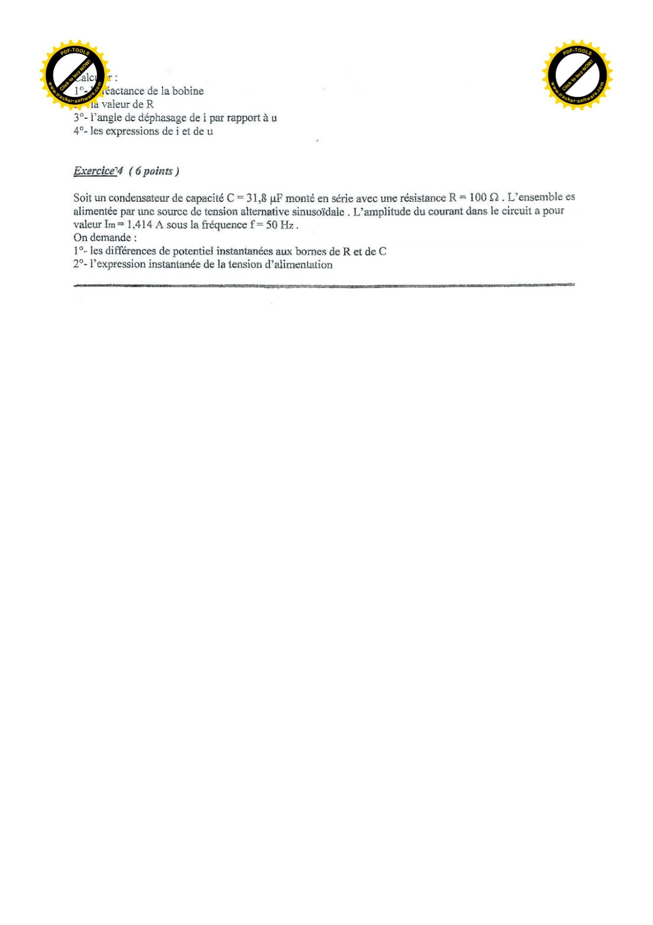 Sujet électricité concours ESPA Polytechnique Antananarivo session 2005 (page 2/2)