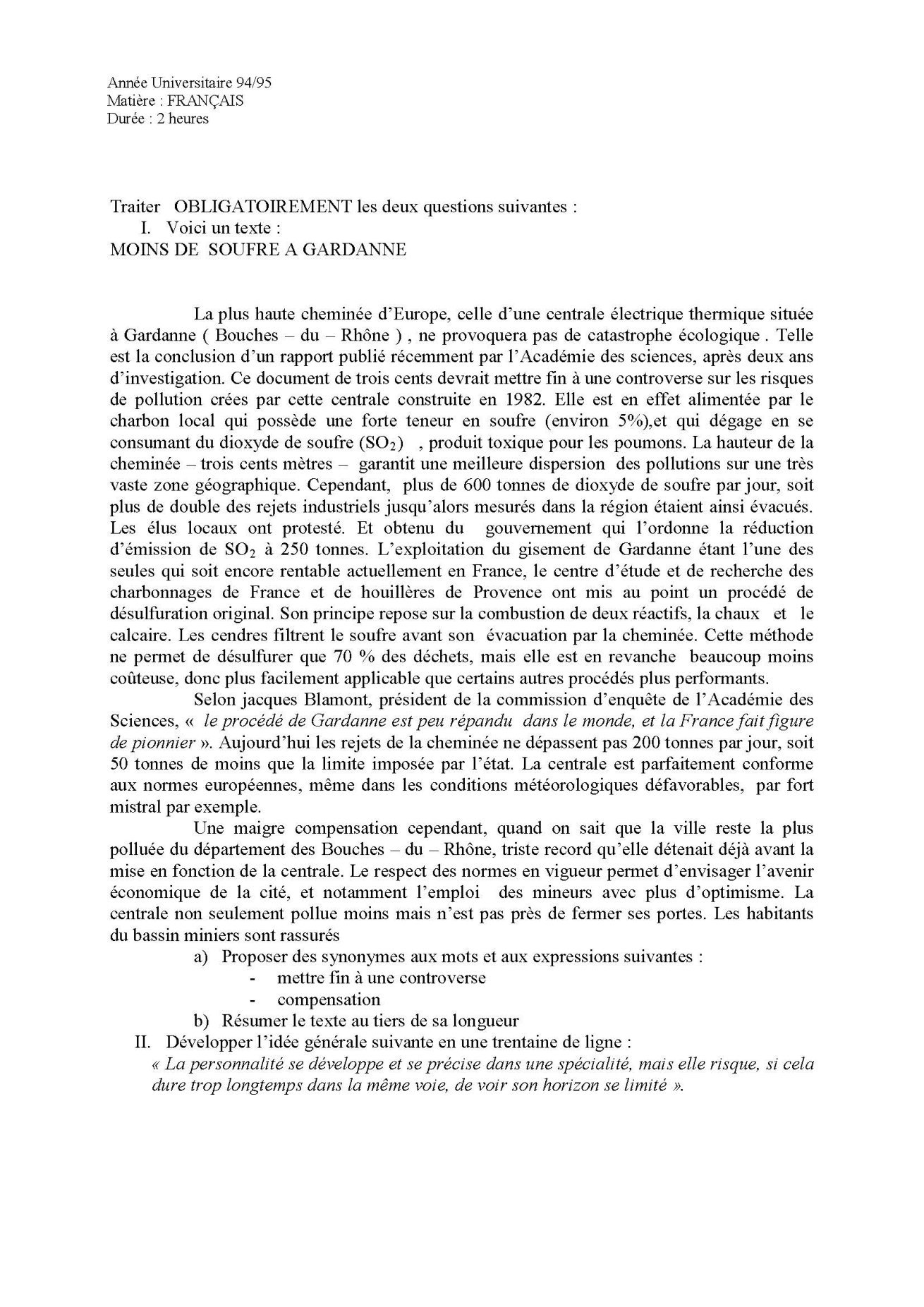 Sujet français concours ESPA Polytechnique Antananarivo sujet — session non lisible sur le scan