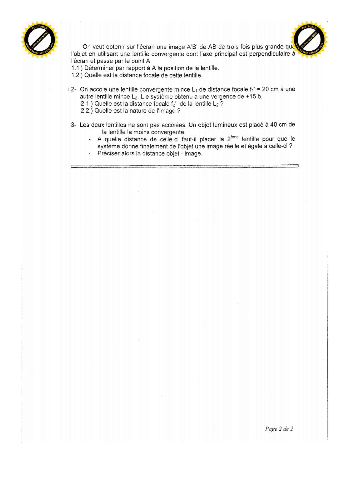 Sujet physique concours ESPA Polytechnique Antananarivo session 2005 (page 2/2)