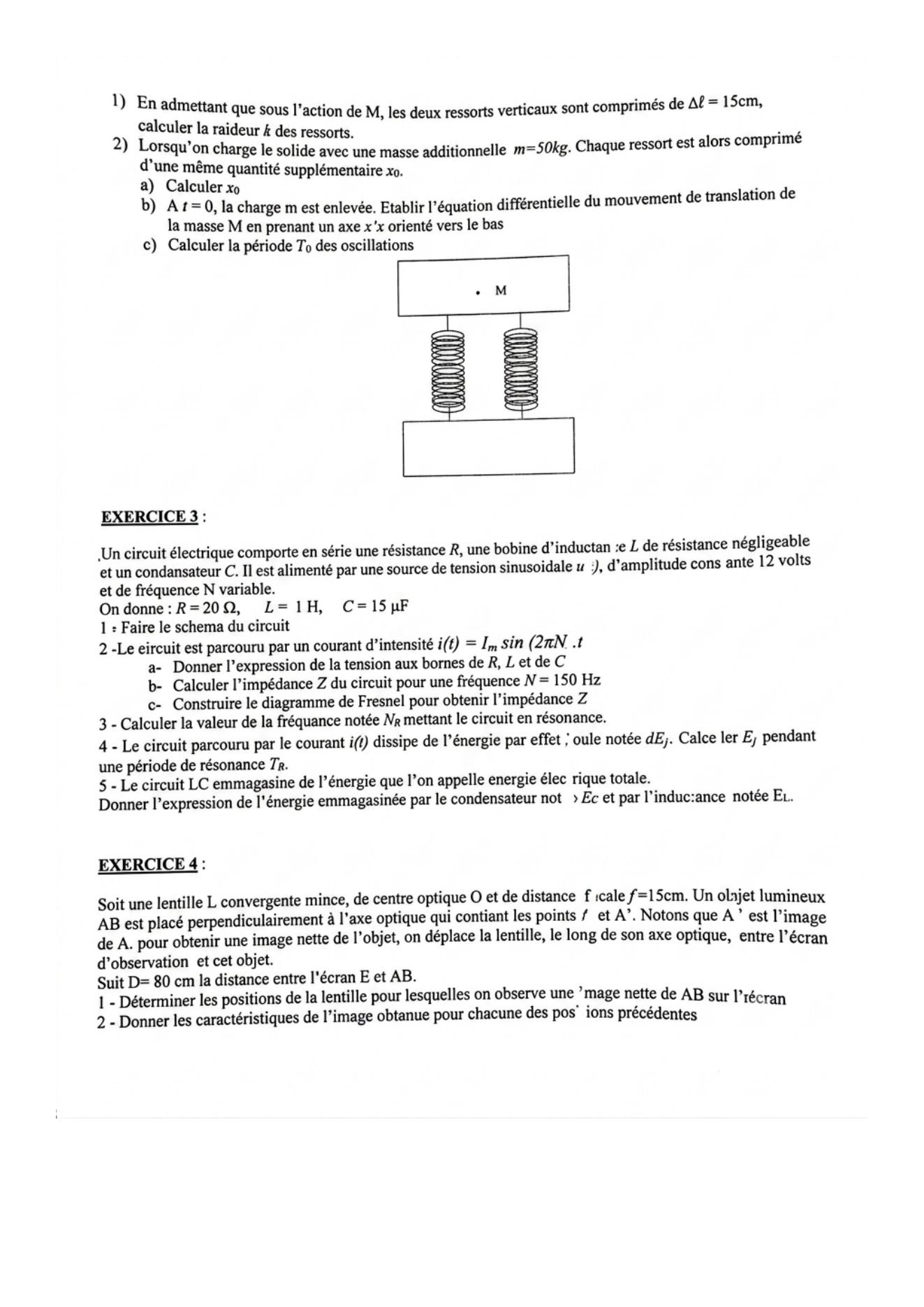 Sujet physique concours ESPA Polytechnique Antananarivo session 2022 (page 2/2)