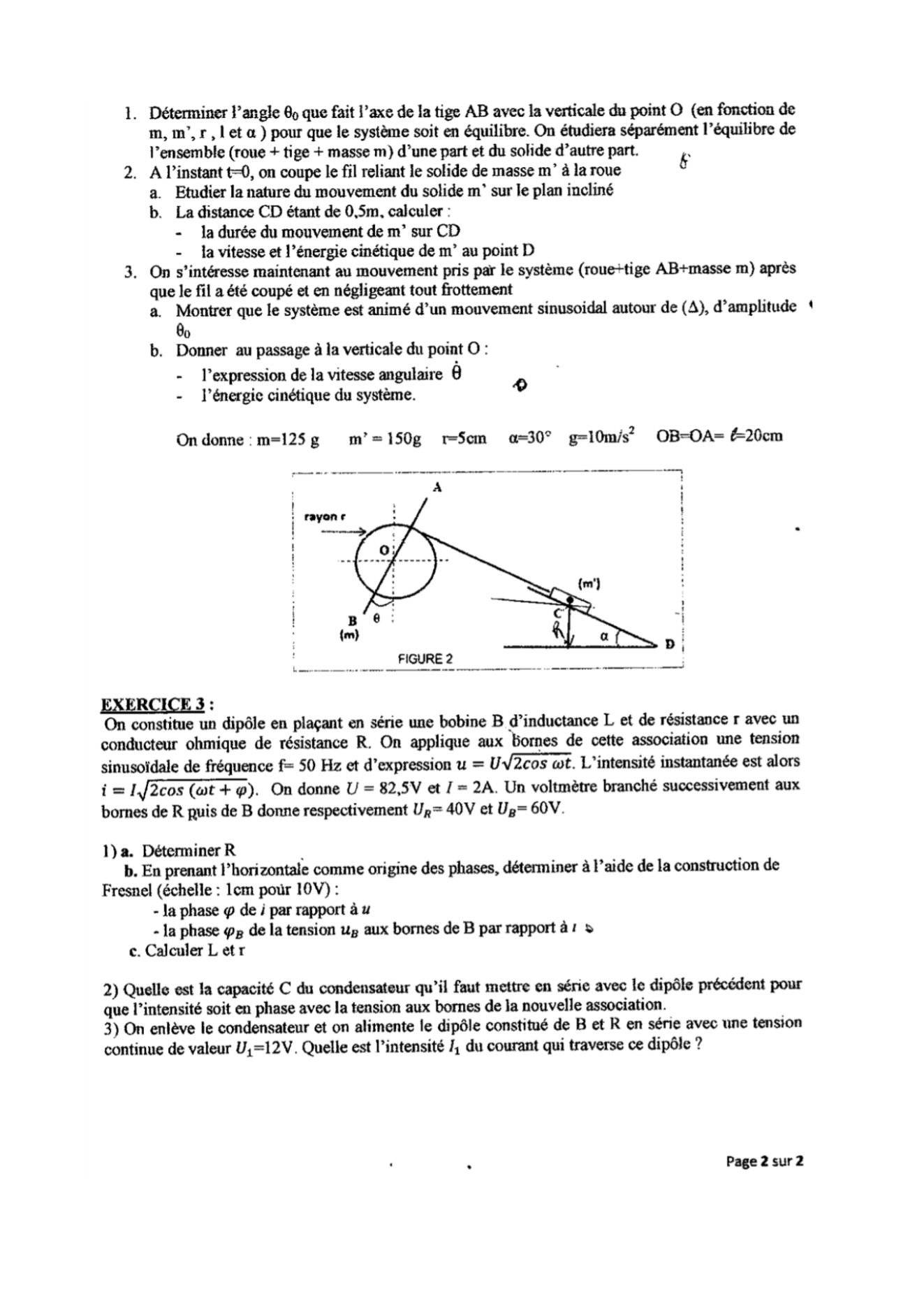 Sujet physique concours ESPA Polytechnique Antananarivo session 2024 (page 2/2)