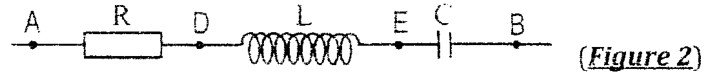 Figure 2 du BAC 2013 série C : circuit série entre A et B, résistance R entre A et D, bobine L entre D et E, condensateur C entre E et B