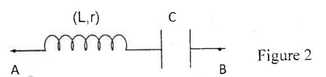 Figure 2 du BAC 2023 série C : bobine (L, r) en série avec un condensateur C entre les points A et B