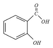 Formule de l’acide salicylique : noyau benzénique portant, sur deux carbones voisins, un groupe carboxyle C(=O)–OH et un groupe hydroxyle OH