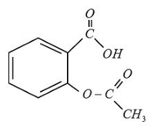 Formule de l’acide acétylsalicylique : noyau benzénique portant un groupe carboxyle C(=O)–OH et, sur le carbone voisin, un groupe O–C(=O)–CH3
