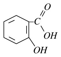 Formule de l’acide salicylique : un noyau benzénique portant, sur deux carbones voisins, un groupe carboxyle C(=O)–OH et un groupe hydroxyle OH