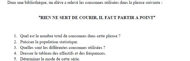 Sujet original du BEPC 2000 de mathématiques : partie II, C, statistique sur les consonnes