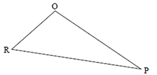 Figure du BEPC 2002 : triangle quelconque dont les sommets sont marqués O, R et P sur le sujet original