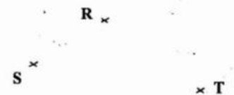 Figure du BEPC 2017, question III-6 : trois points non alignés R, S et T